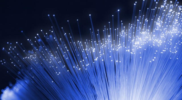 Optical fiber, in blue and white