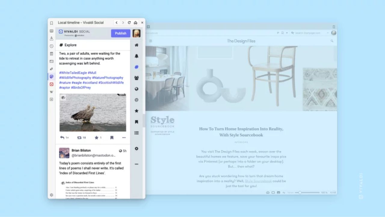 Vivaldi’s sidebar now integrates Vivaldi Social, a Mastodon instance.