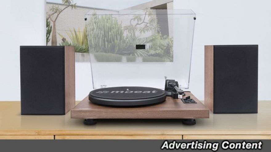 This Mbeat Hi-Fi Turntable with Dual Speakers is On Sale for $300