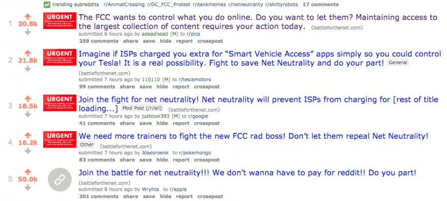 Redditors come out strong against the FCC’s plan to kill net neutrality