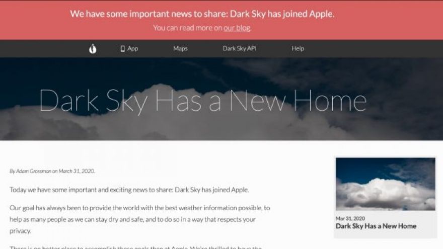 Apple Buys Popular Weather App &lsquo;Dark Sky,&rsquo; Discontinues Android Version